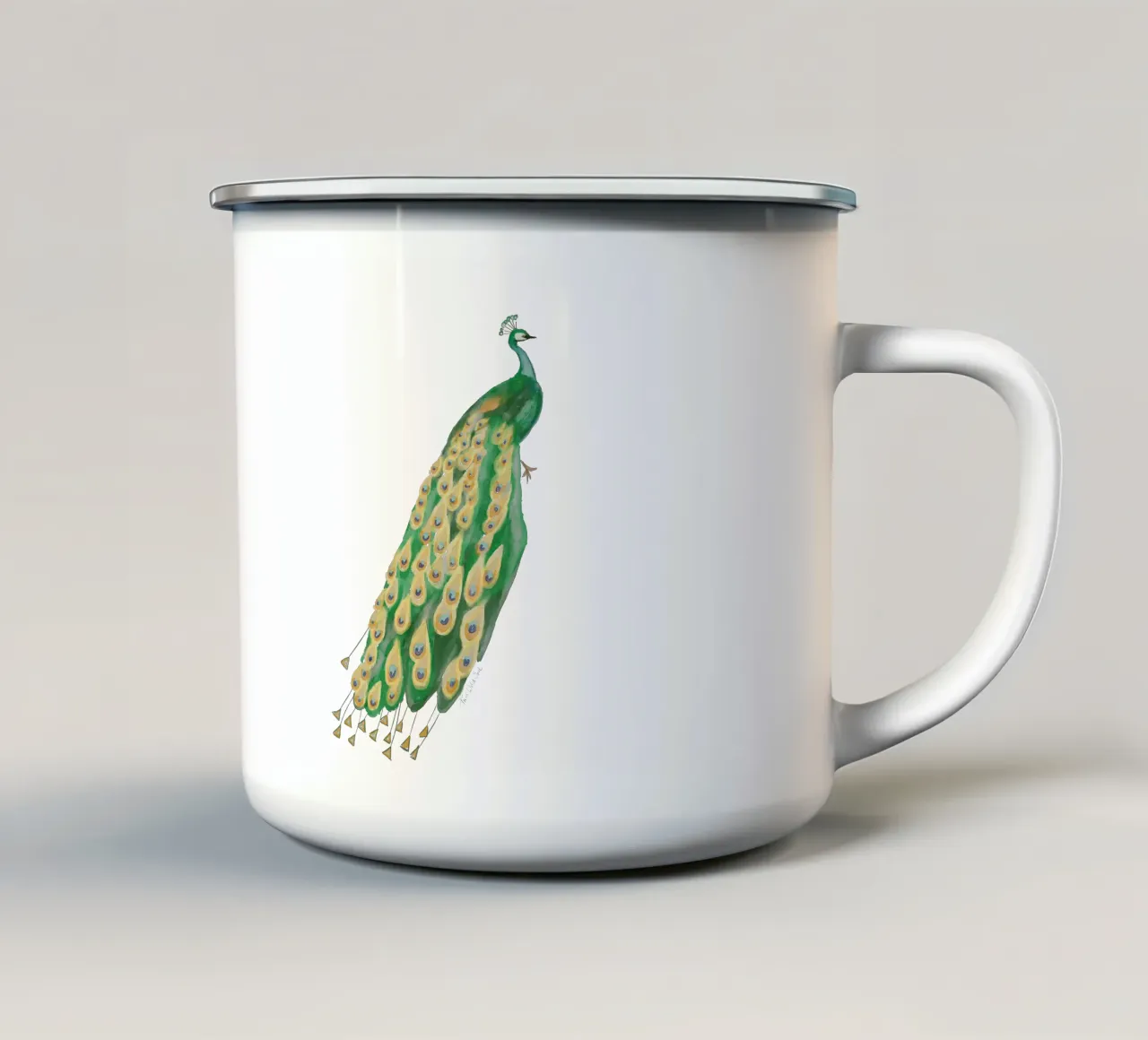 Pavone Illustrazione ad acquerello Arte minimalista Boho tazza in smalto da This Wild Soul - Illustration