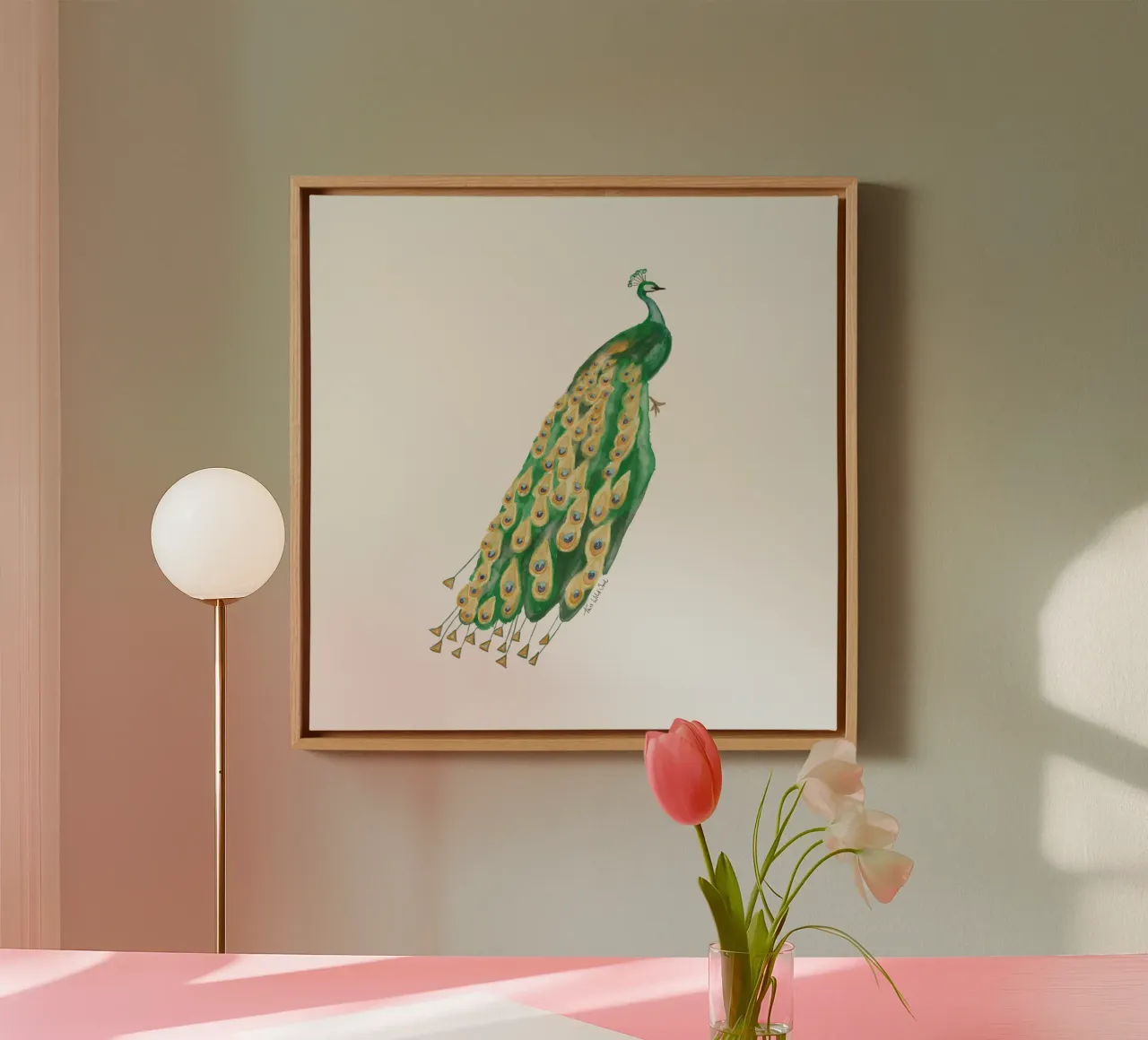 Pauw aquarel illustratie minimalistische boho kunst canvas met Baklijst van This Wild Soul - Illustration