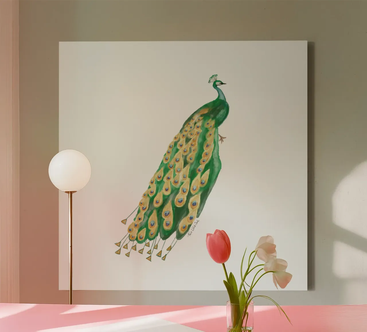 Pauw aquarel illustratie minimalistische boho kunst canvas met Baklijst van This Wild Soul - Illustration
