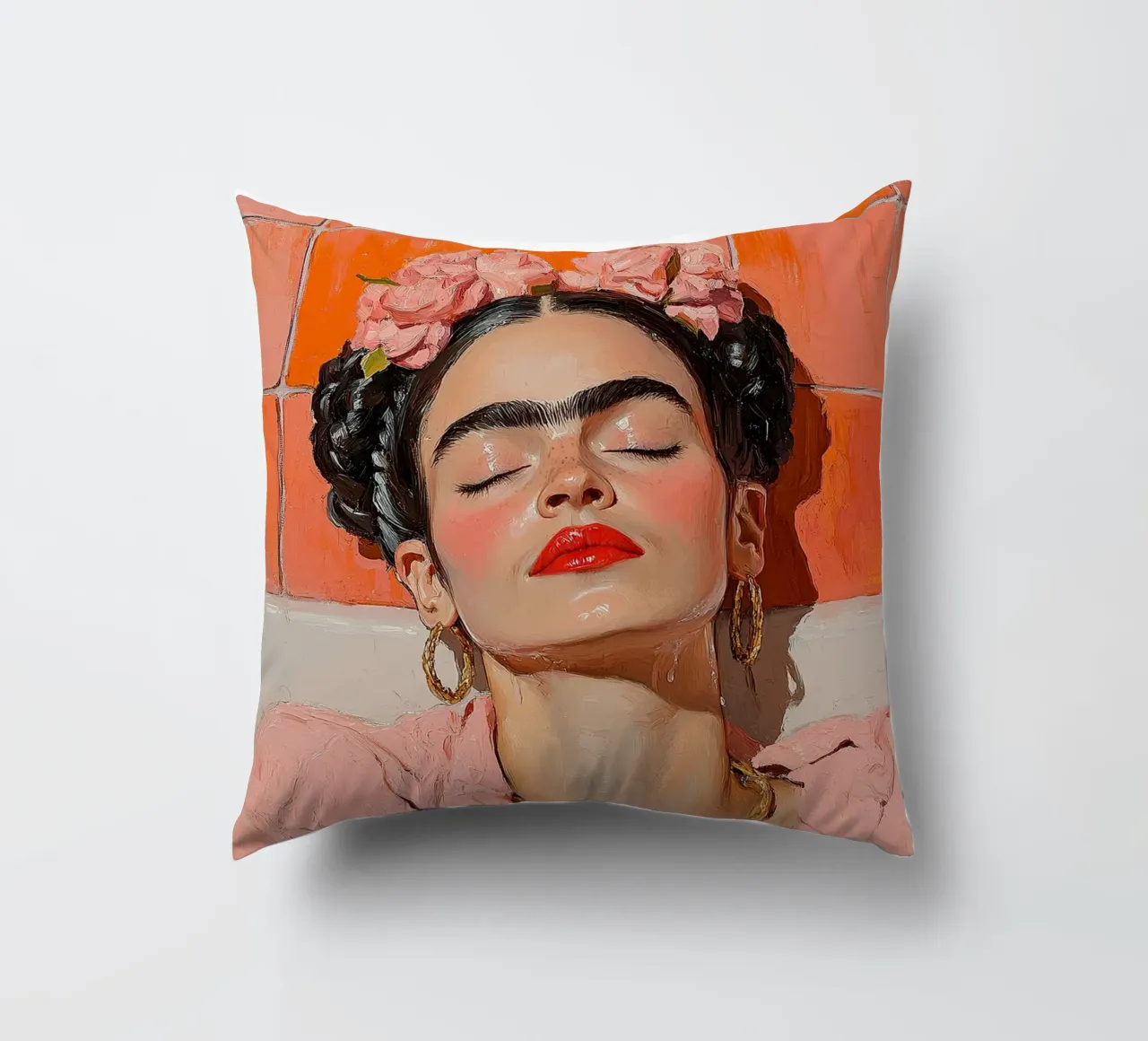 Frida Kahlo - L'abbraccio del fuoco cuscino da Fantasias Florales