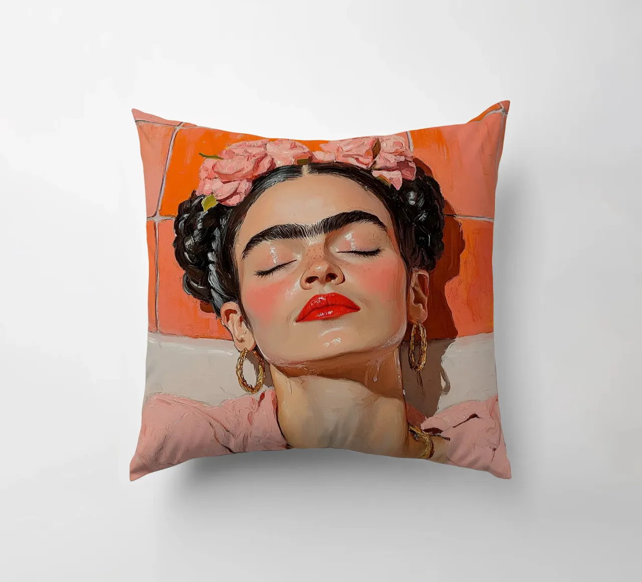 Frida Kahlo - L'abbraccio del fuoco cuscino da Fantasias Florales