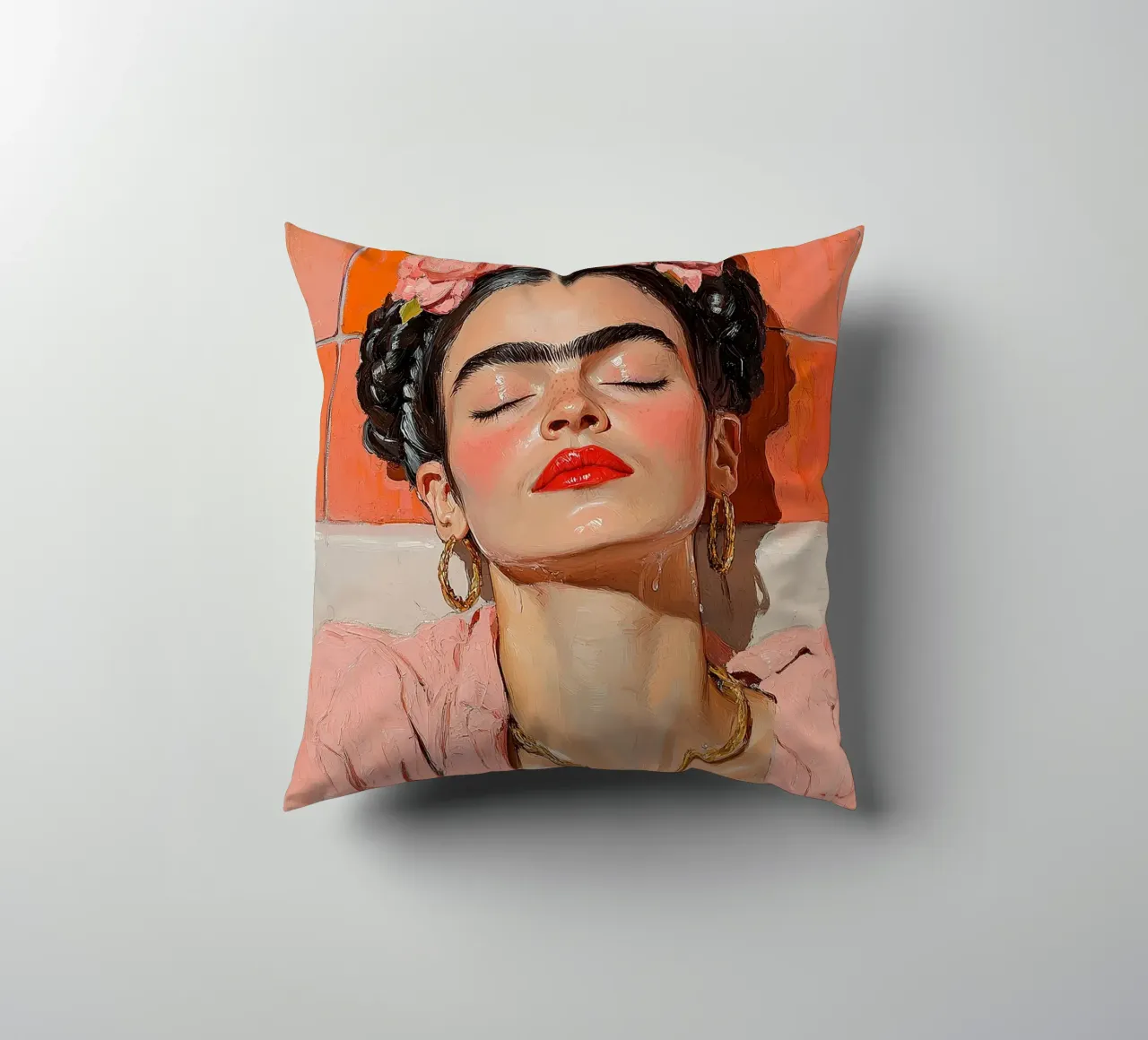 Frida Kahlo - L'abbraccio del fuoco cuscino da Fantasias Florales