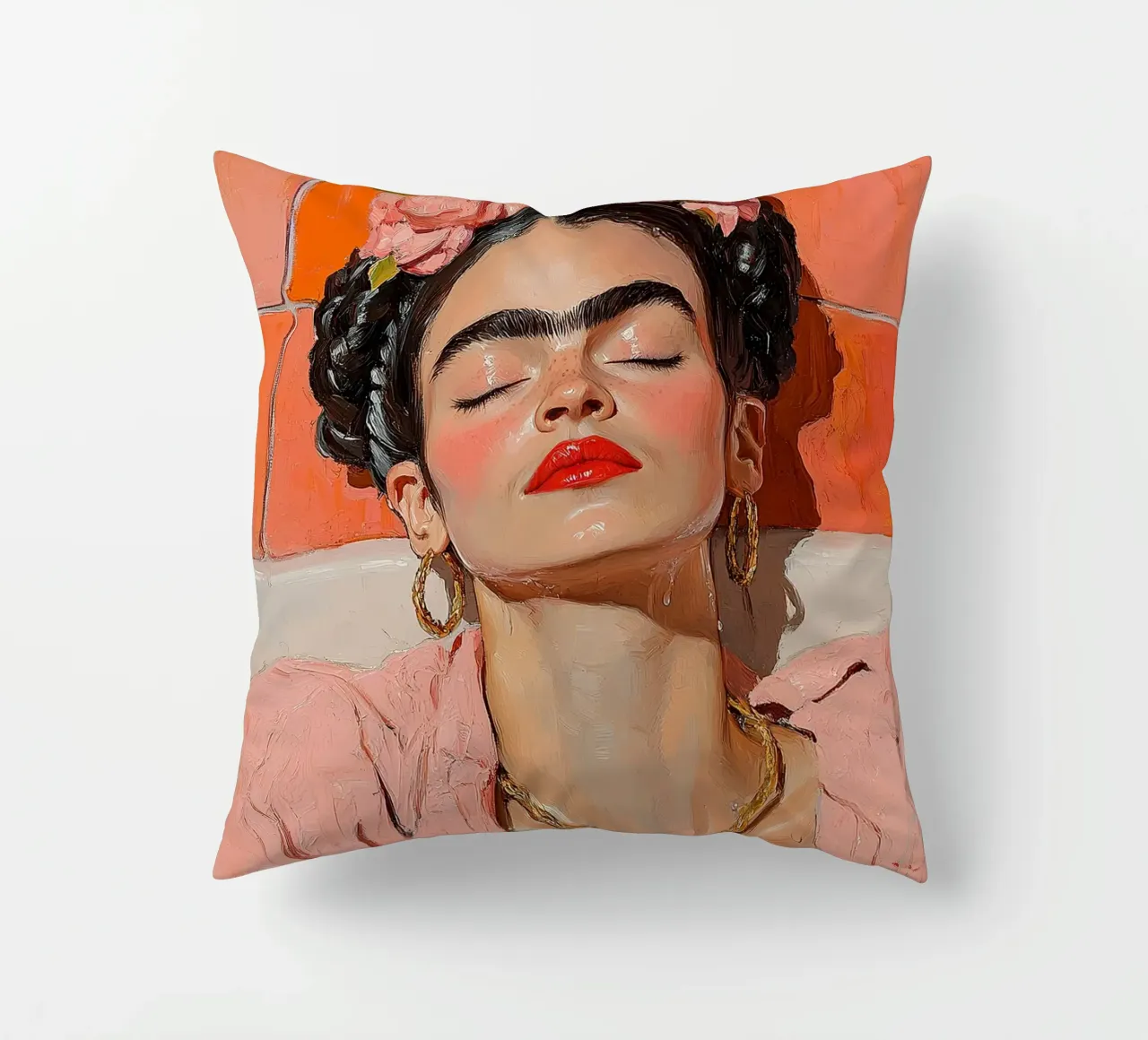 Frida Kahlo - L'abbraccio del fuoco cuscino da Fantasias Florales