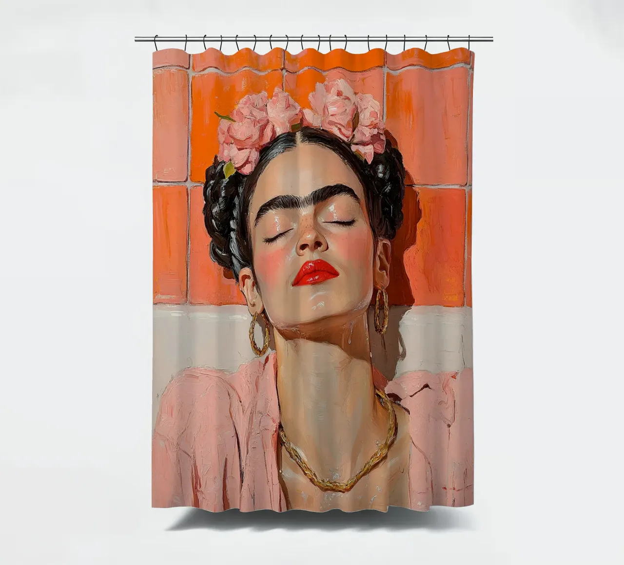 Frida Kahlo - L'abbraccio del fuoco tenda da doccia da Fantasias Florales