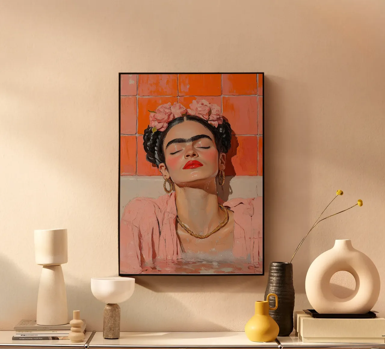 Frida Kahlo - L'abbraccio del fuoco alluminio dibond da Fantasias Florales
