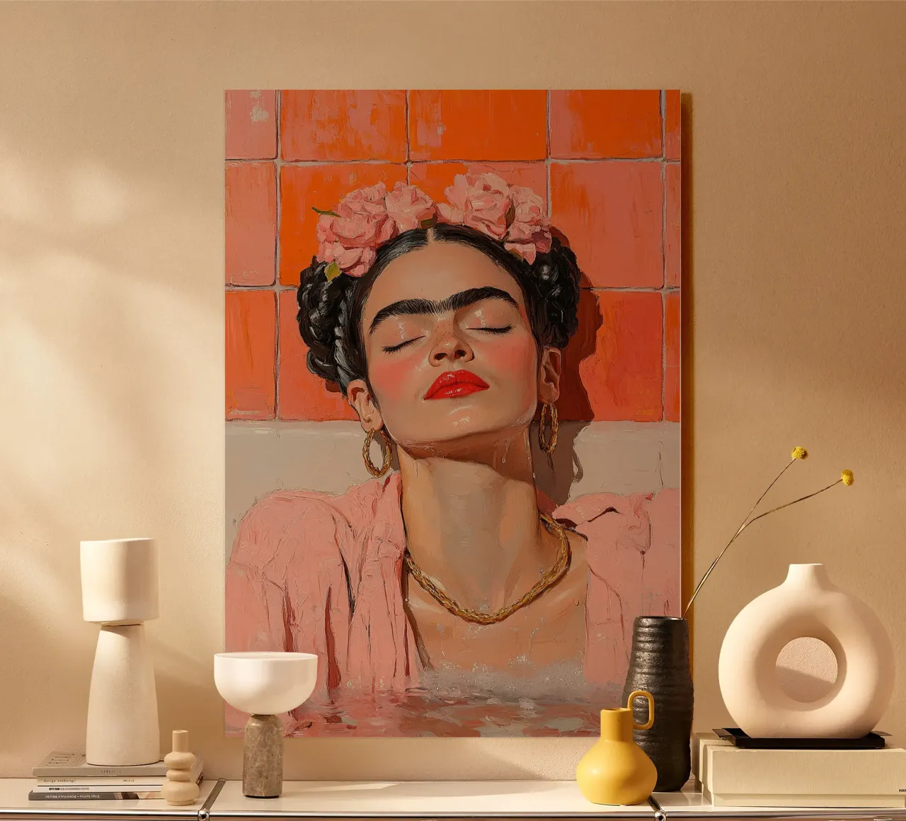 Frida Kahlo - L'abbraccio del fuoco alluminio dibond da Fantasias Florales