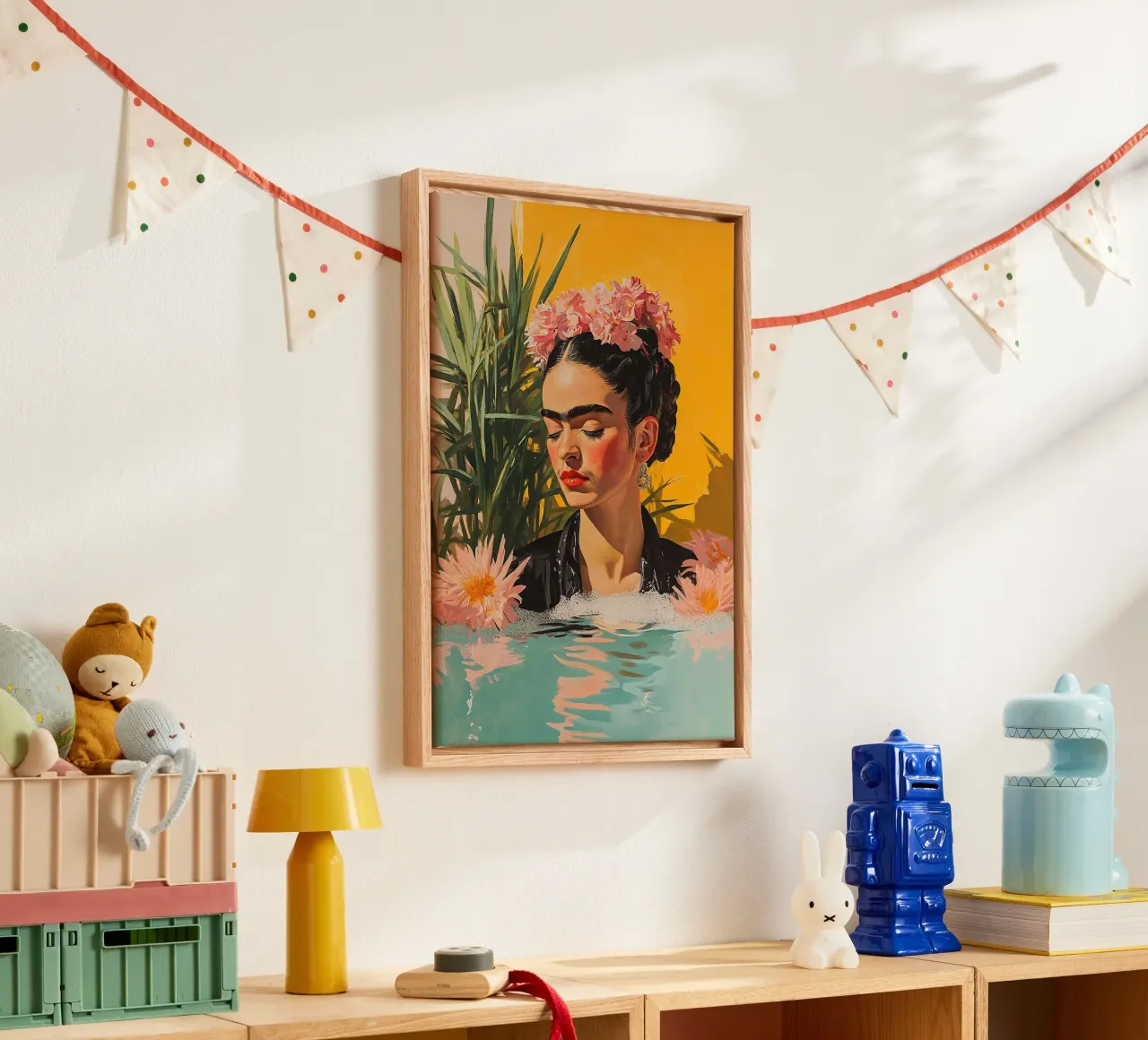 Frida Kahlo - The depth of longing canvas with Floater frame by Fantasias Florales