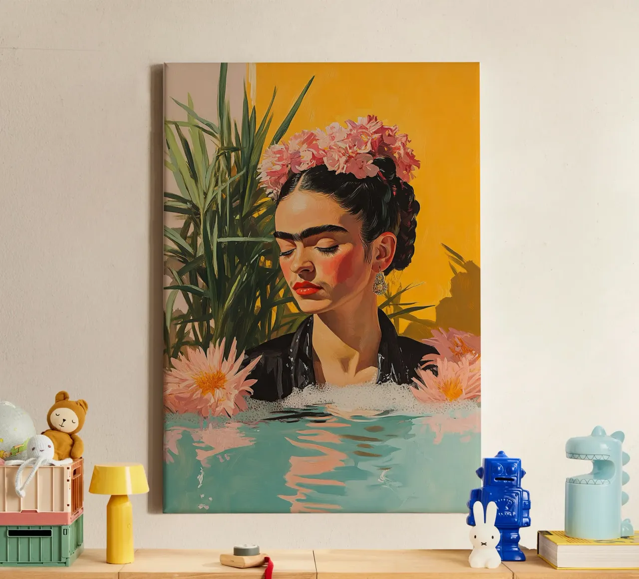 Frida Kahlo - The depth of longing canvas with Floater frame by Fantasias Florales