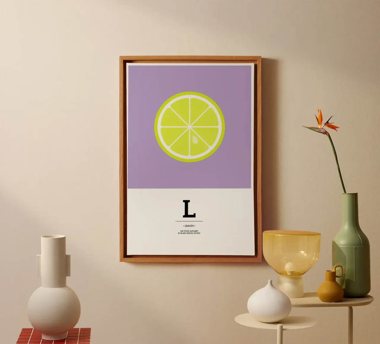 „The Food Alphabet“ - L like Lemon canvas met Baklijst van BLAEK Design Studio