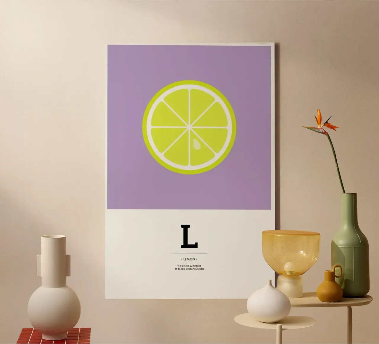 „The Food Alphabet“ - L like Lemon canvas met Baklijst van BLAEK Design Studio