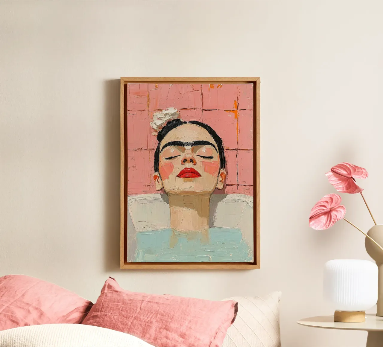 Frida Kahlo - The Echo of Silence canvas with Floater frame by Fantasias Florales
