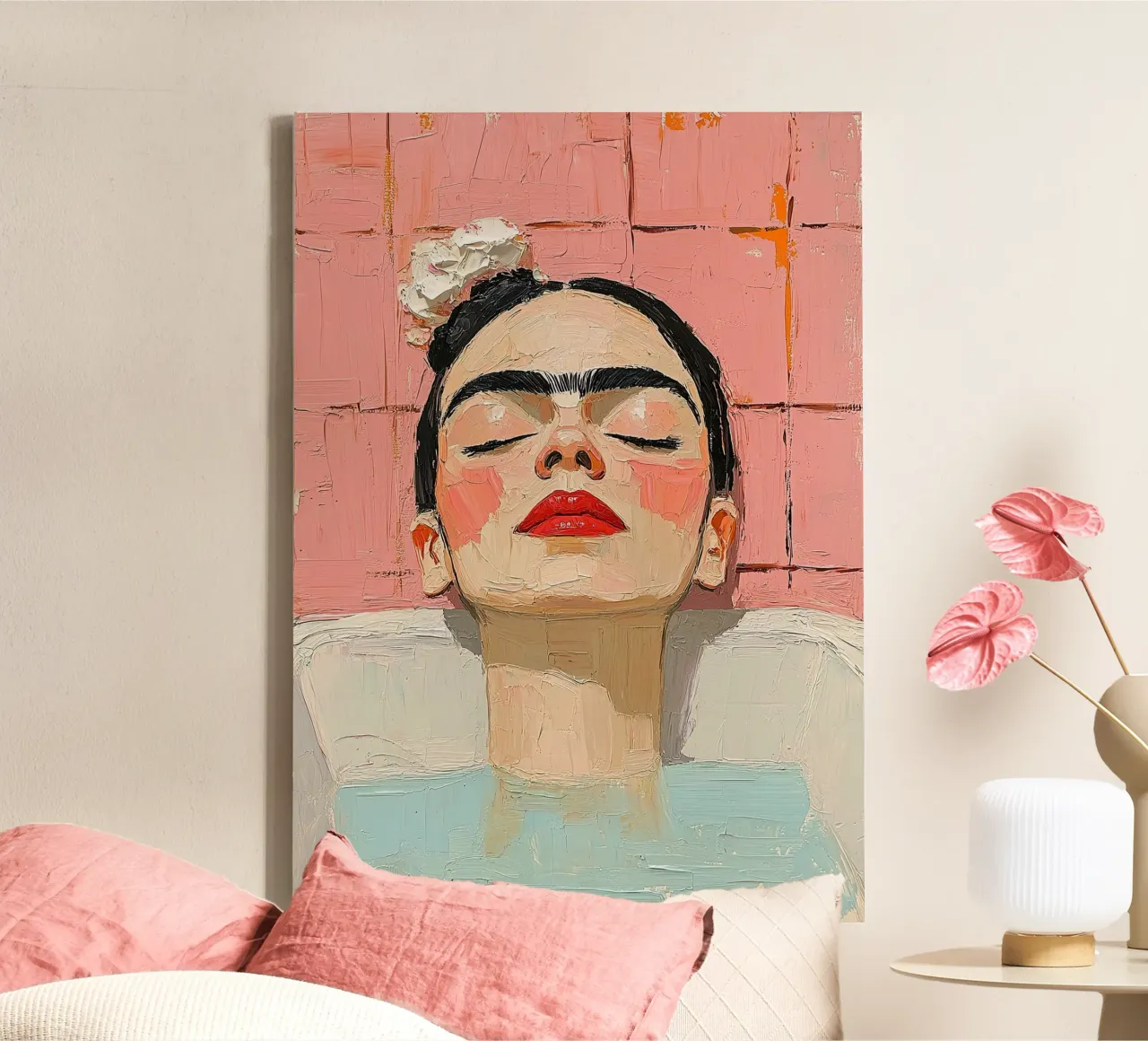 Frida Kahlo - The Echo of Silence canvas with Floater frame by Fantasias Florales