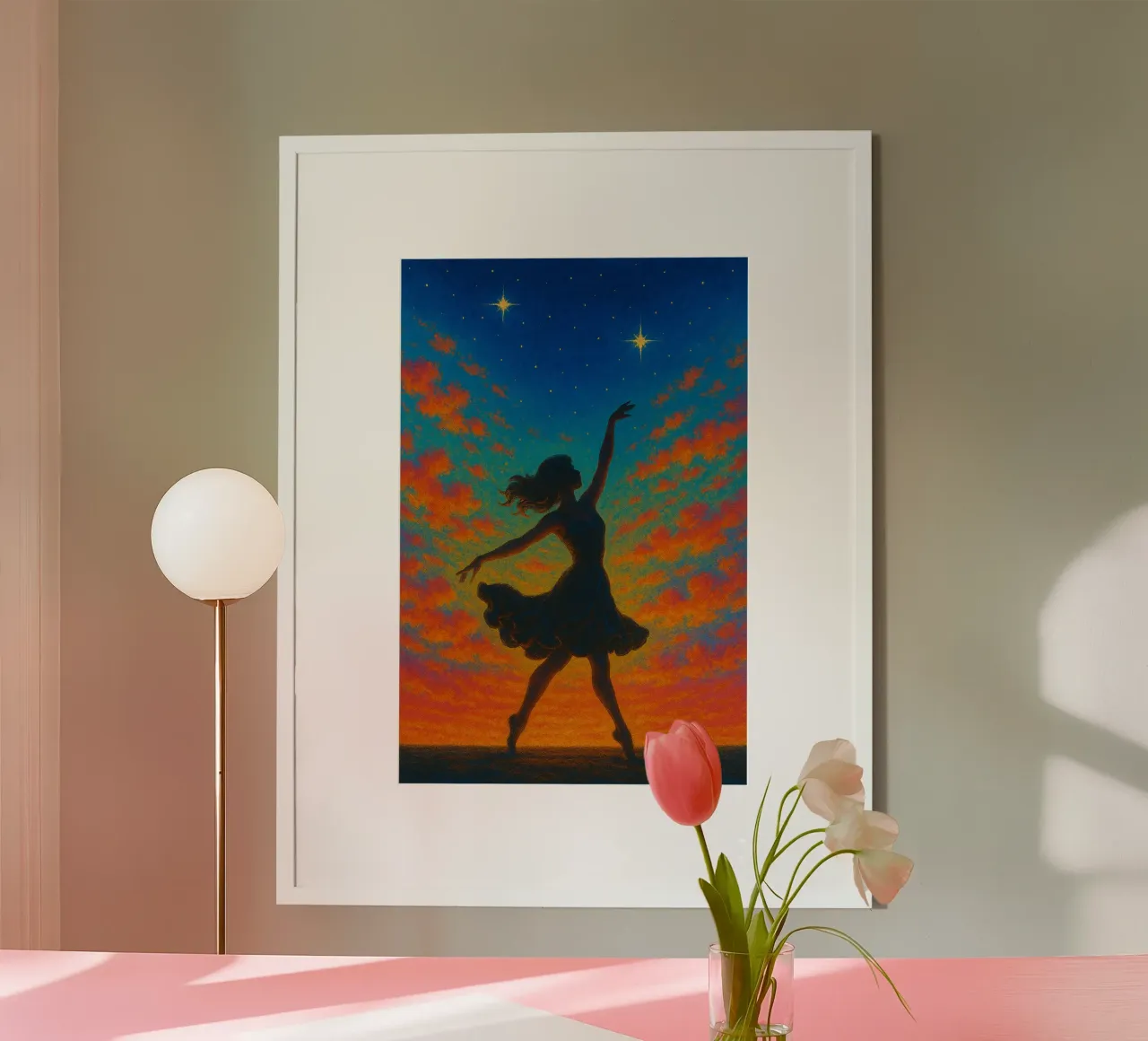 Danzare con il cielo poster con telaio in plastica da Studio M
