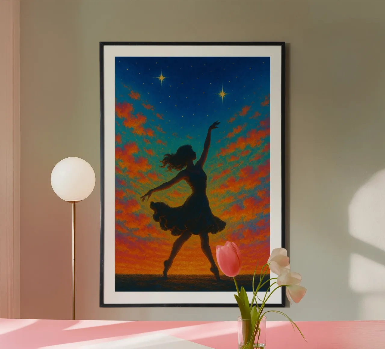 Danzare con il cielo poster con telaio in plastica da Studio M