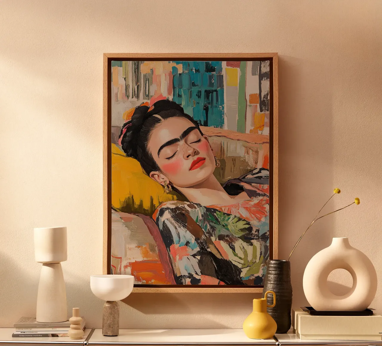 Frida Kahlo - La fenice che è in me tela con Cornice a cassetta da Fantasias Florales