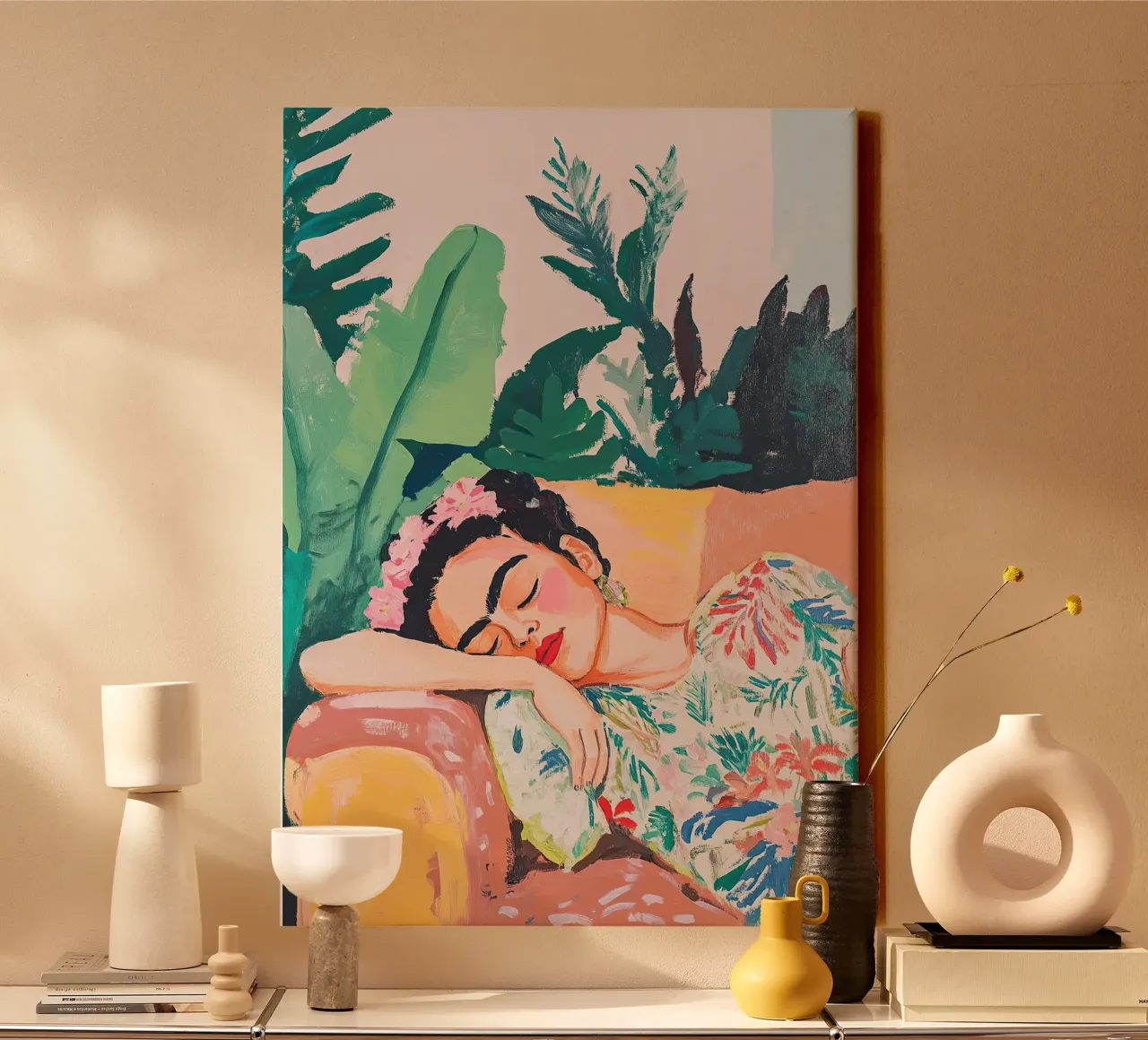 Frida Kahlo - Onoverwinnelijk canvas met Baklijst van Fantasias Florales