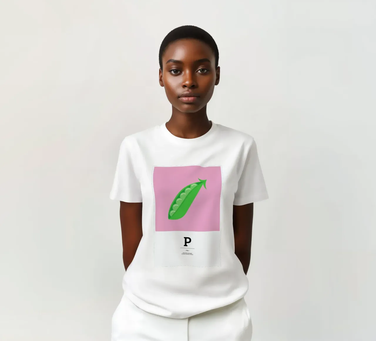 „The Food Alphabet“ - P like Pea t-shirt da BLAEK Design Studio