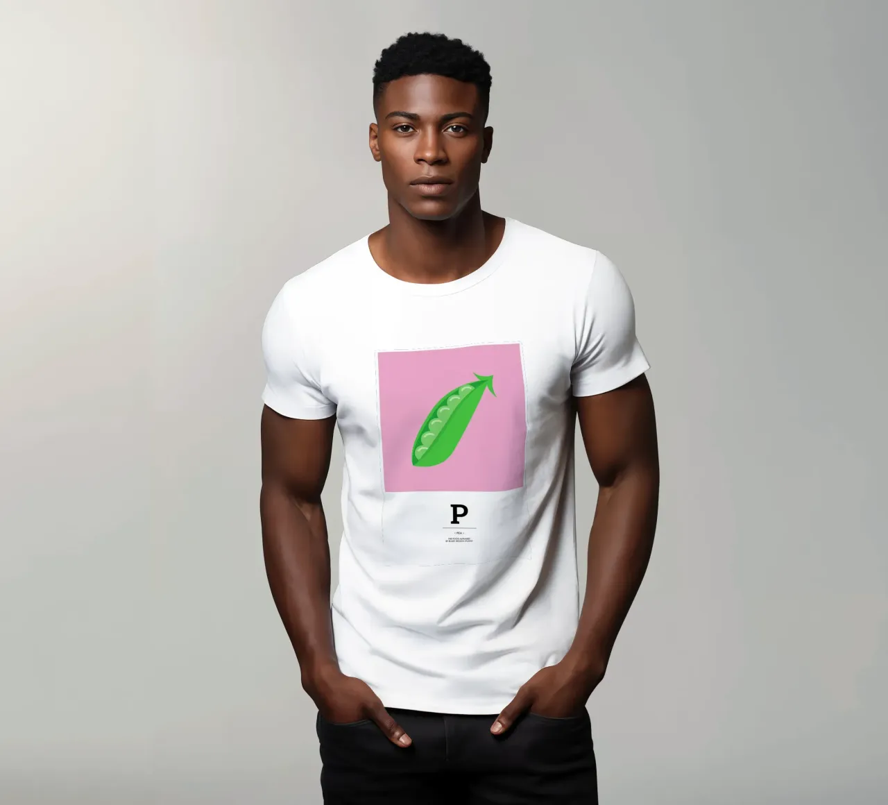 „The Food Alphabet“ - P like Pea t-shirt da BLAEK Design Studio