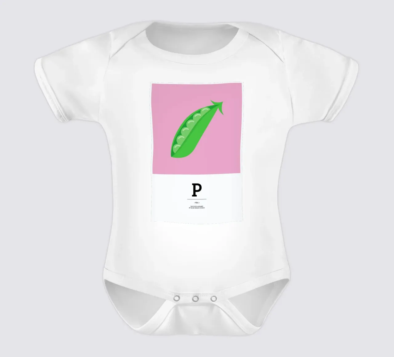 „The Food Alphabet“ - P like Pea body neonato maniche corte da BLAEK Design Studio