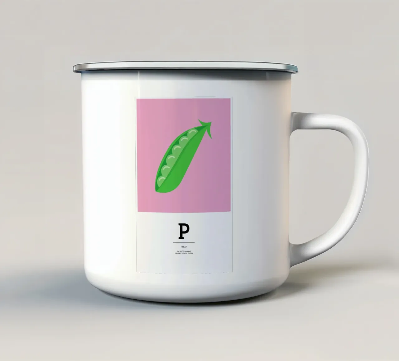 „The Food Alphabet“ - P like Pea tazza in smalto da BLAEK Design Studio