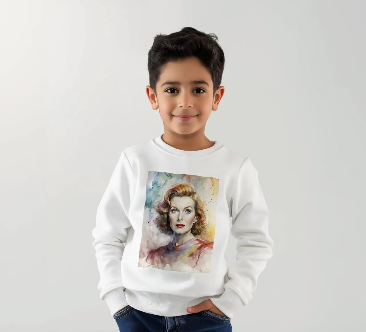 katharine hepburn in acquerello felpa bambino da 🎁 ARTVI-SHOP