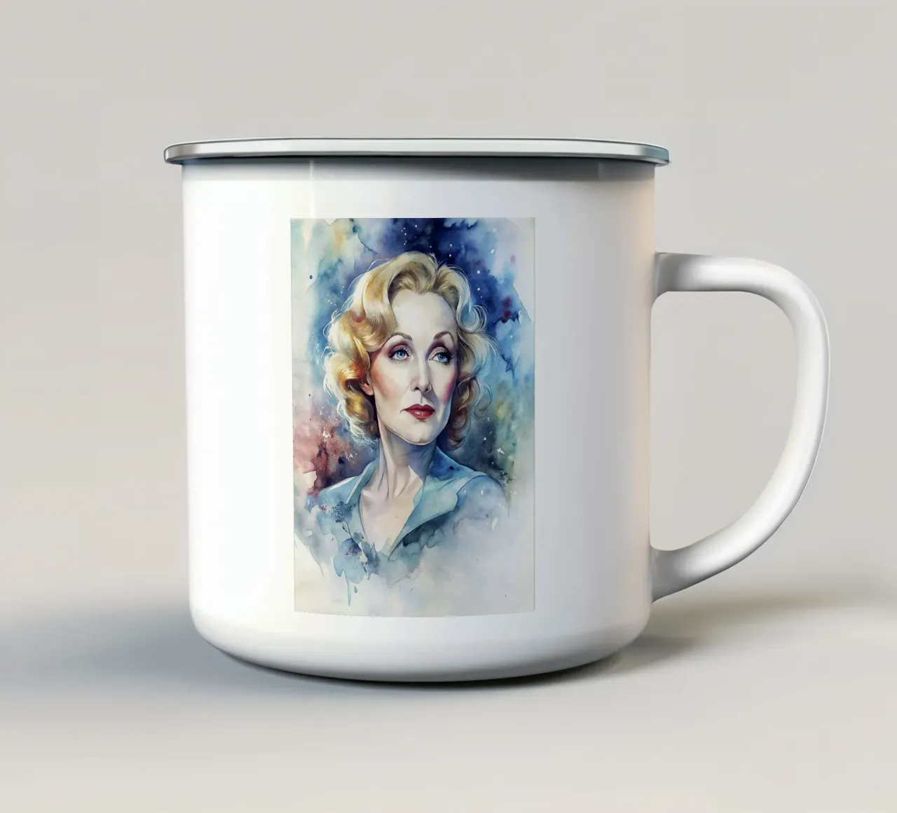 Marlene Dietrich in acquerello tazza in smalto da ARTVI-SHOP
