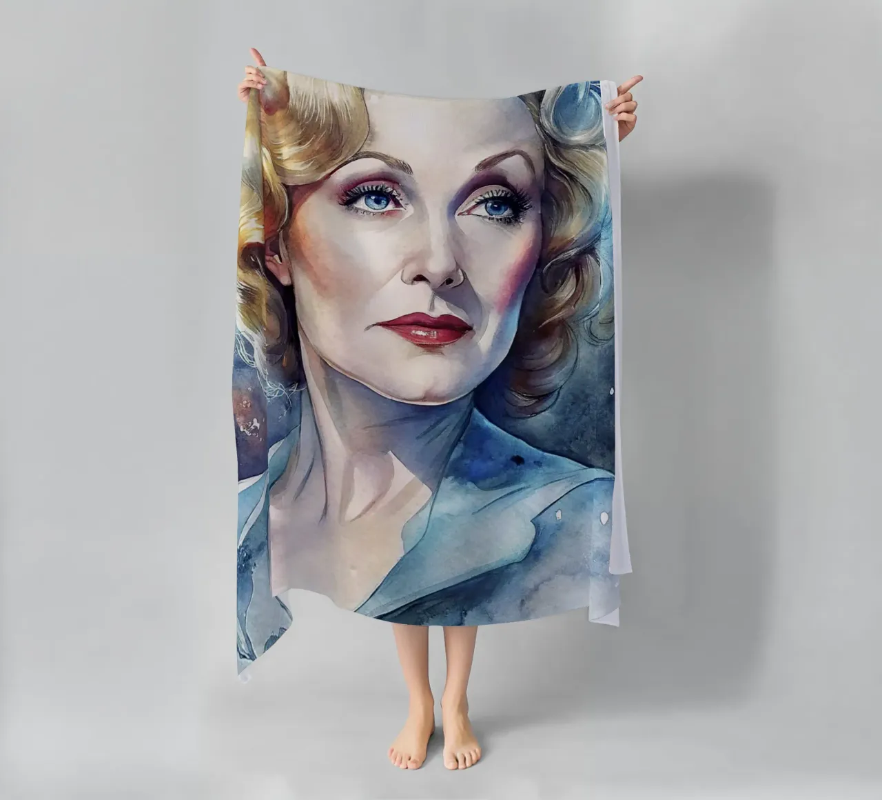 Marlene Dietrich in acquerello telo mare da ARTVI-SHOP