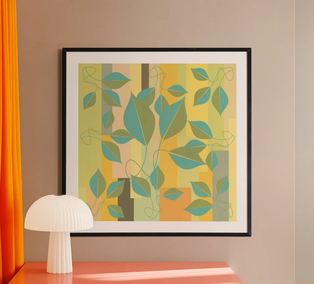 Leaves in colors pattern poster with plastic frame by LaylaOzPatterns