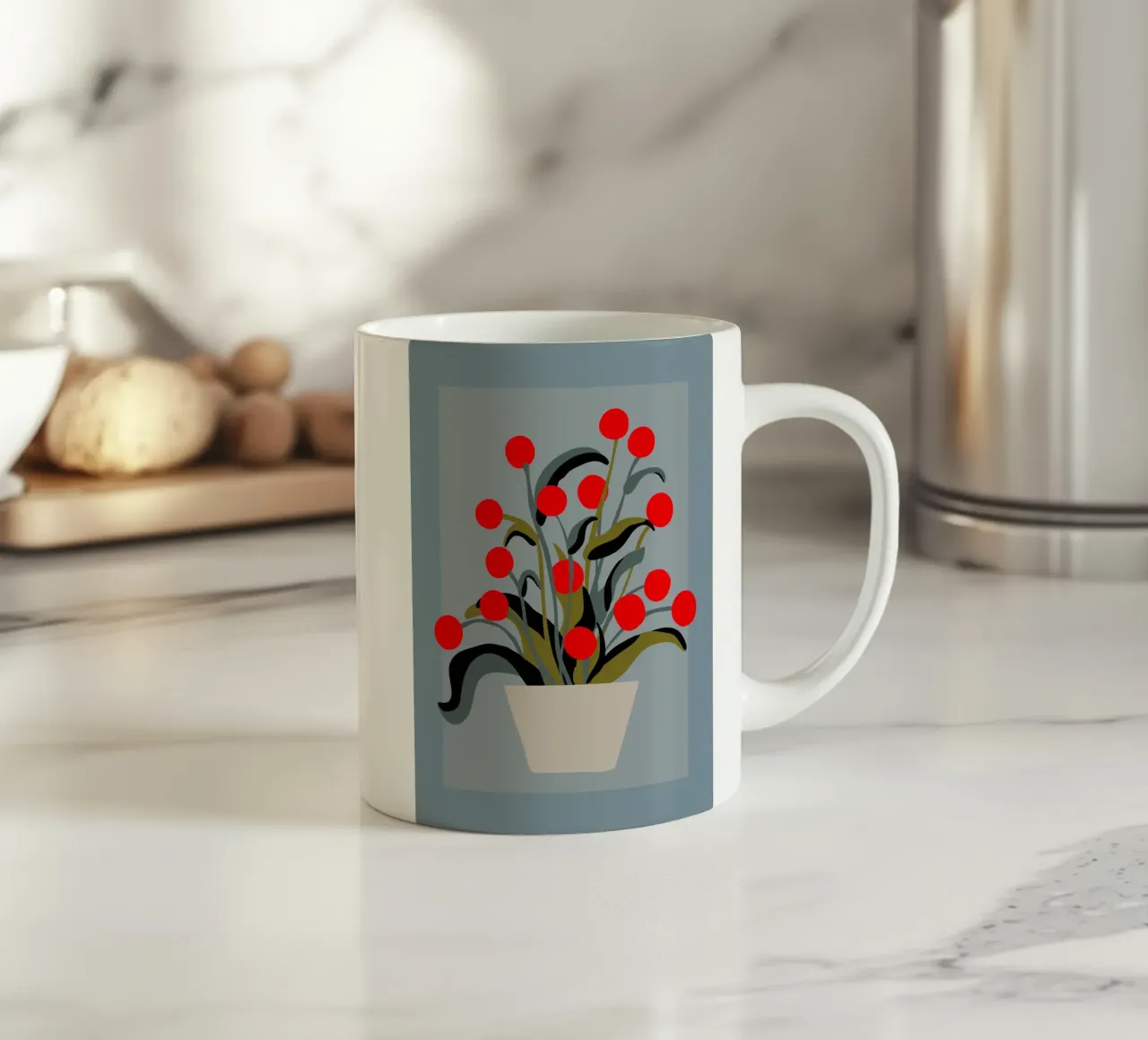 Bold Botanical Print – Modern Red Berries Wall Art tazza in ceramica da Spunk