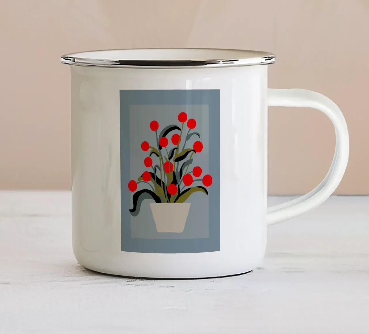 Bold Botanical Print – Modern Red Berries Wall Art tazza in smalto da Spunk