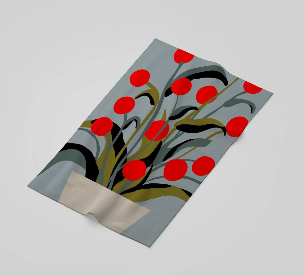 Bold Botanical Print – Modern Red Berries Wall Art telo mare da Spunk