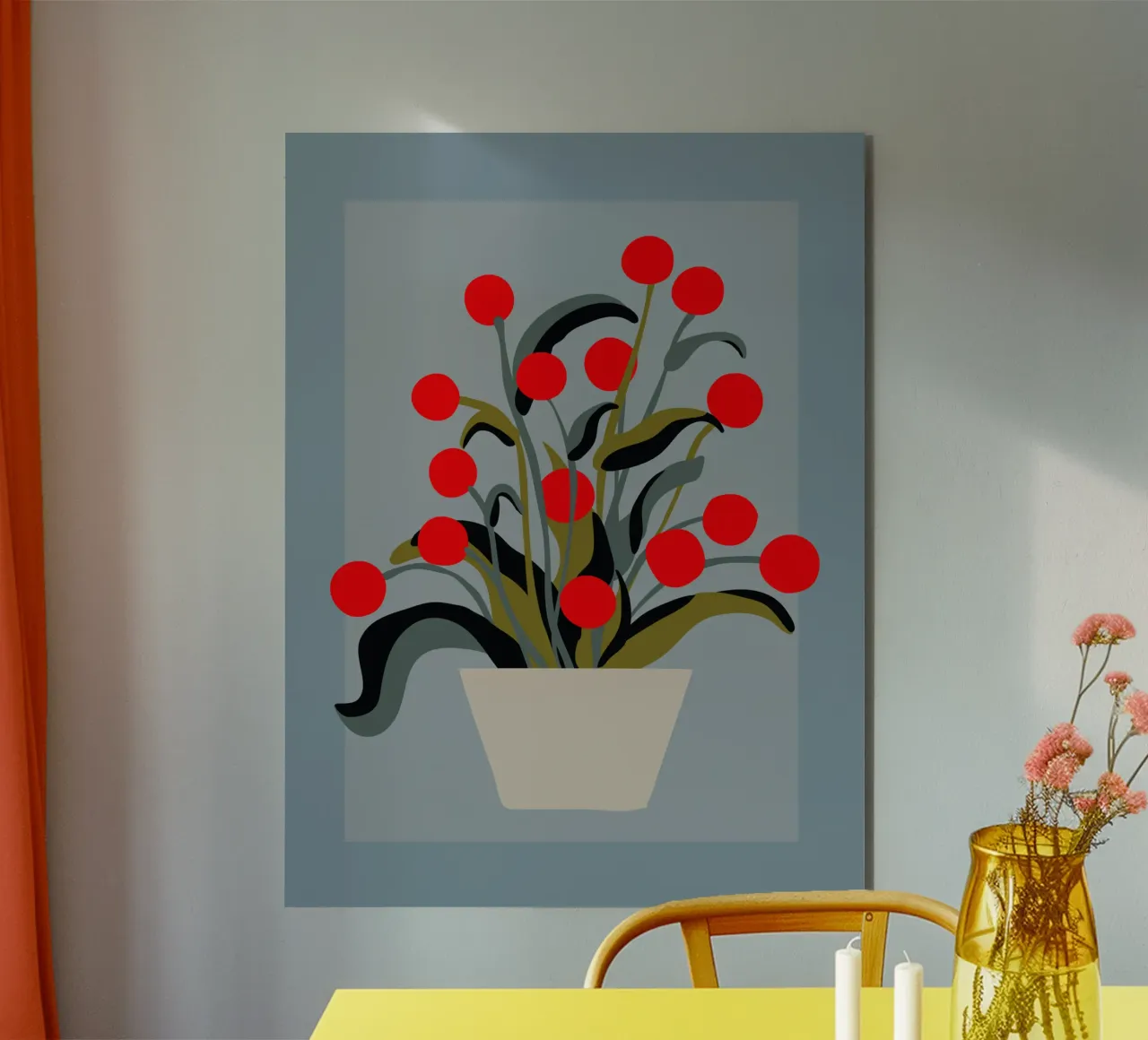 Bold Botanical Print – Modern Red Berries Wall Art alluminio dibond da Spunk