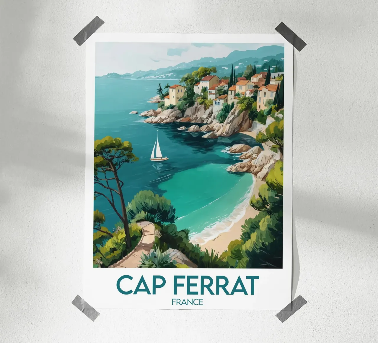 Affiche Cap Ferrat France poster avec cadre en bois de Frame the World