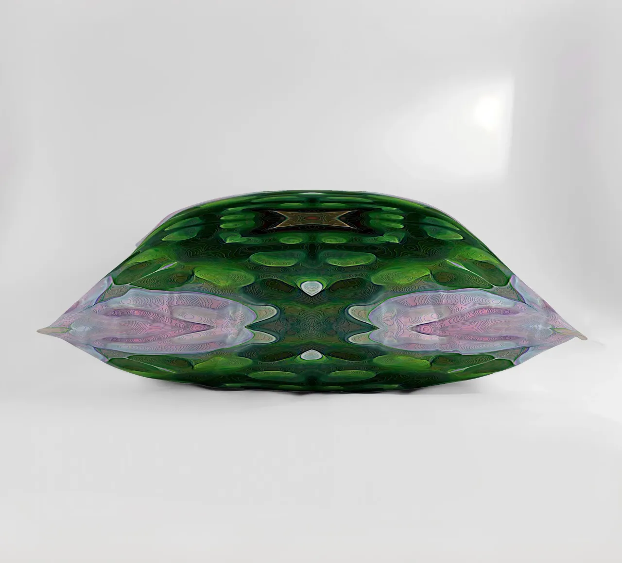 Caleidoscopio effetto 3D con linee scintillanti, verde e rosa cuscino da Gürsel Yesil Digital Art