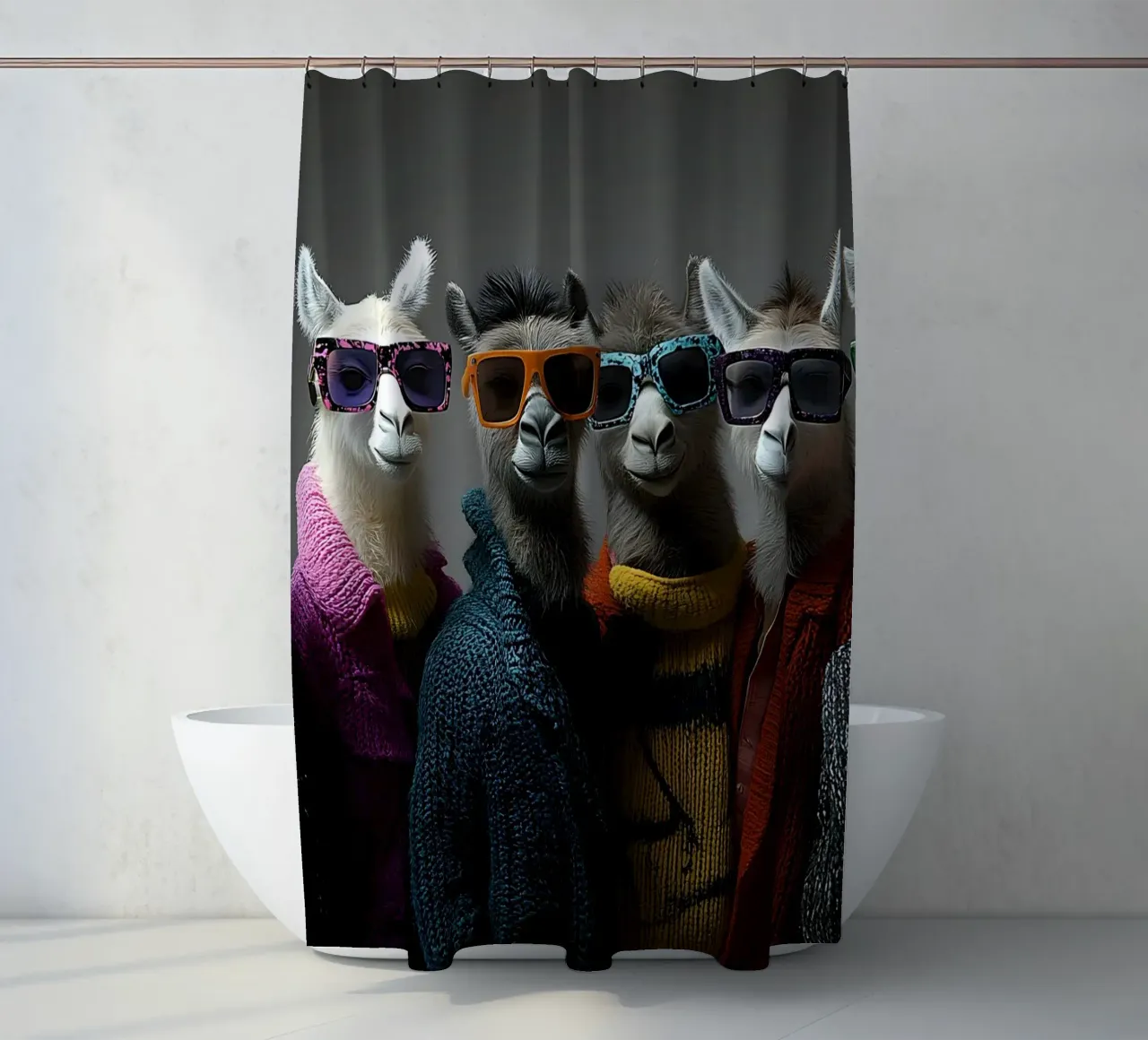 Alpaca che stanno al fresco tenda da doccia da M-Ulrich-Digital Art