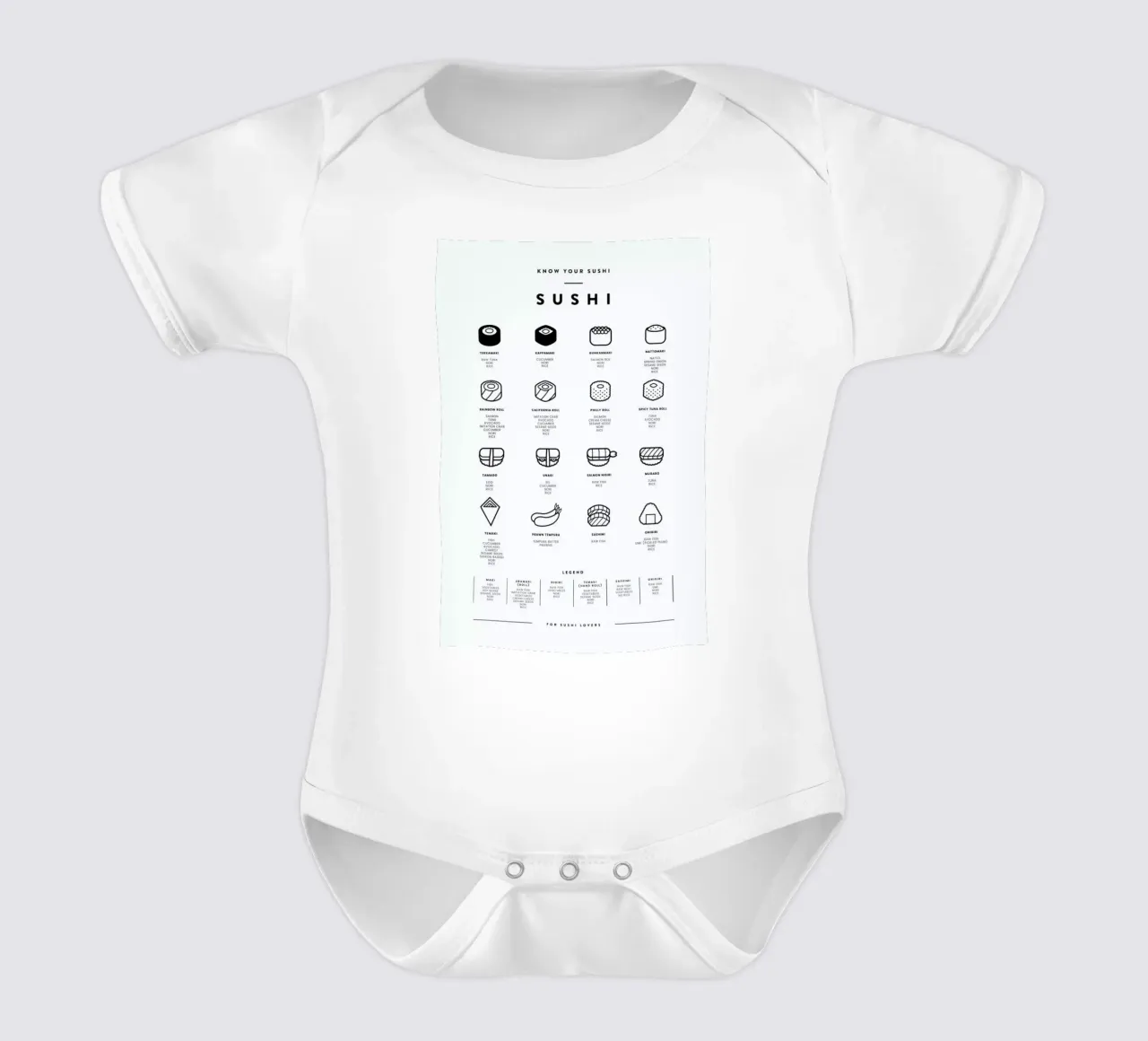 Sushi chart body neonato maniche corte da daylight design studio