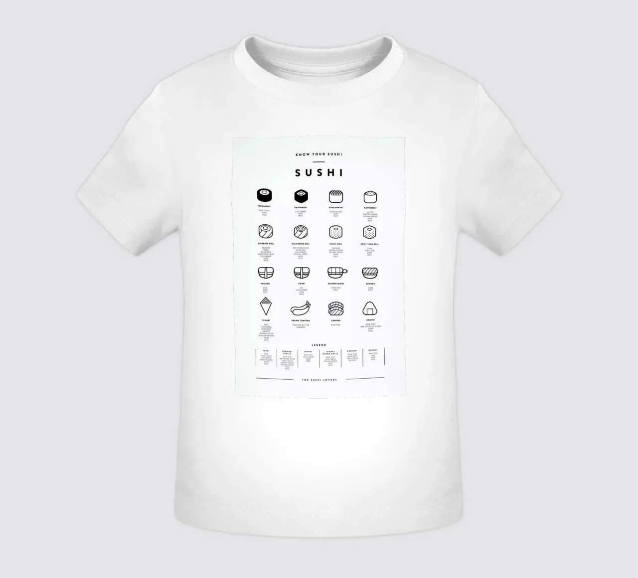 Sushi chart maglietta neonato da daylight design studio