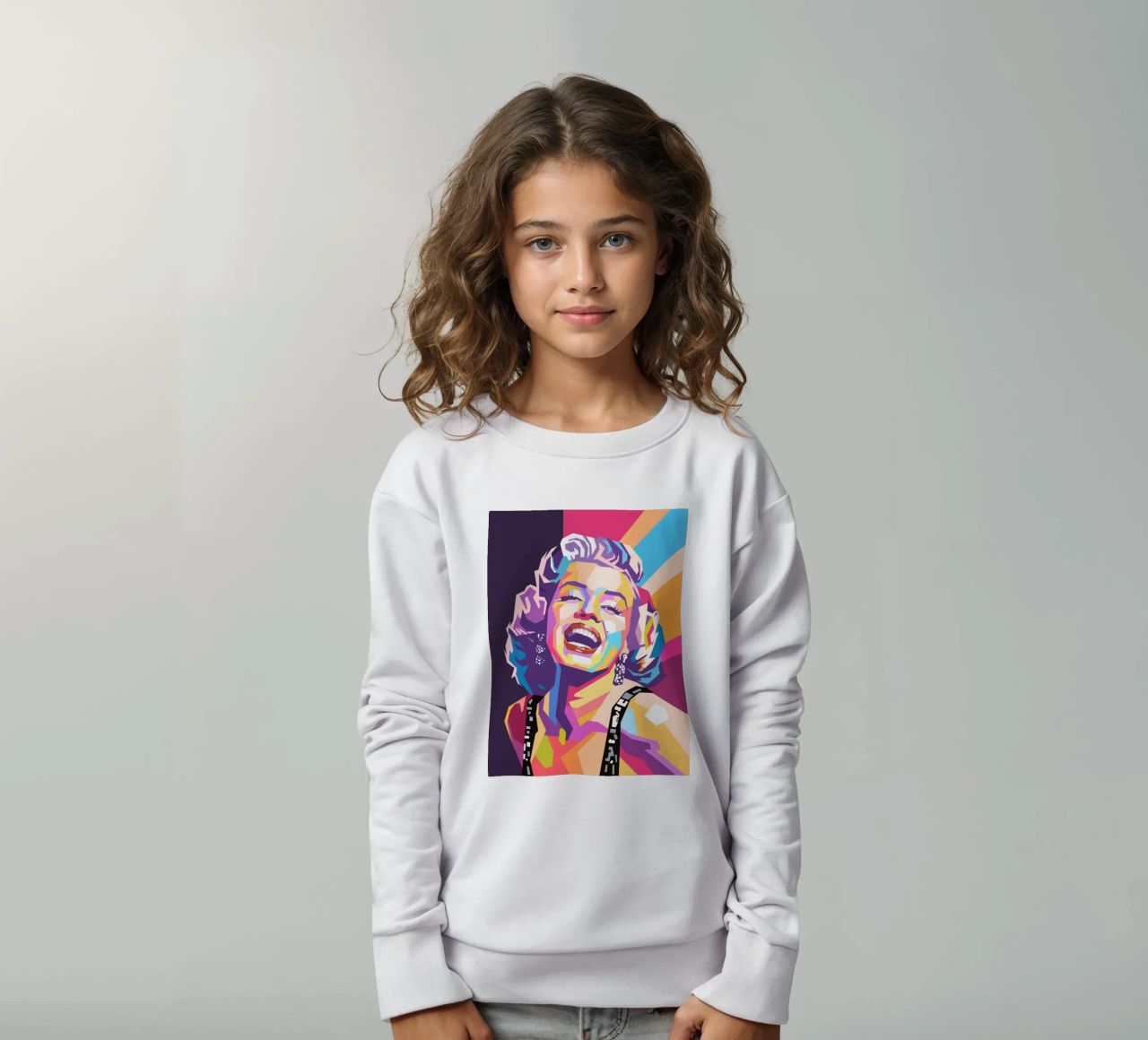 Marilyn Monroe, ritratto pop art colorato felpa bambino da Hantamrata