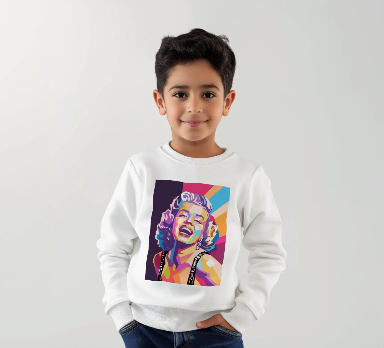 Marilyn Monroe, ritratto pop art colorato felpa bambino da Hantamrata