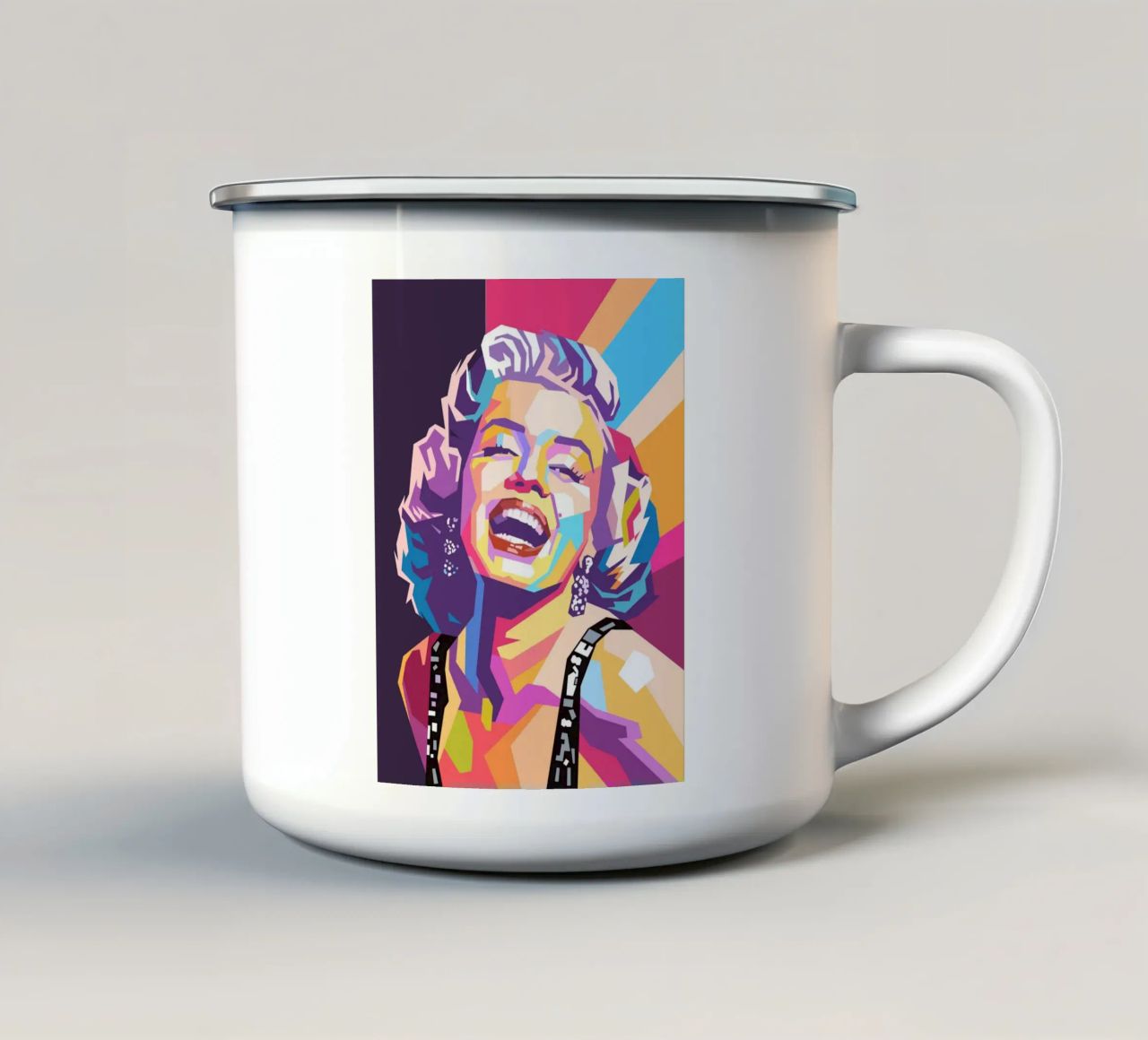 Marilyn Monroe, ritratto pop art colorato tazza in smalto da Hantamrata