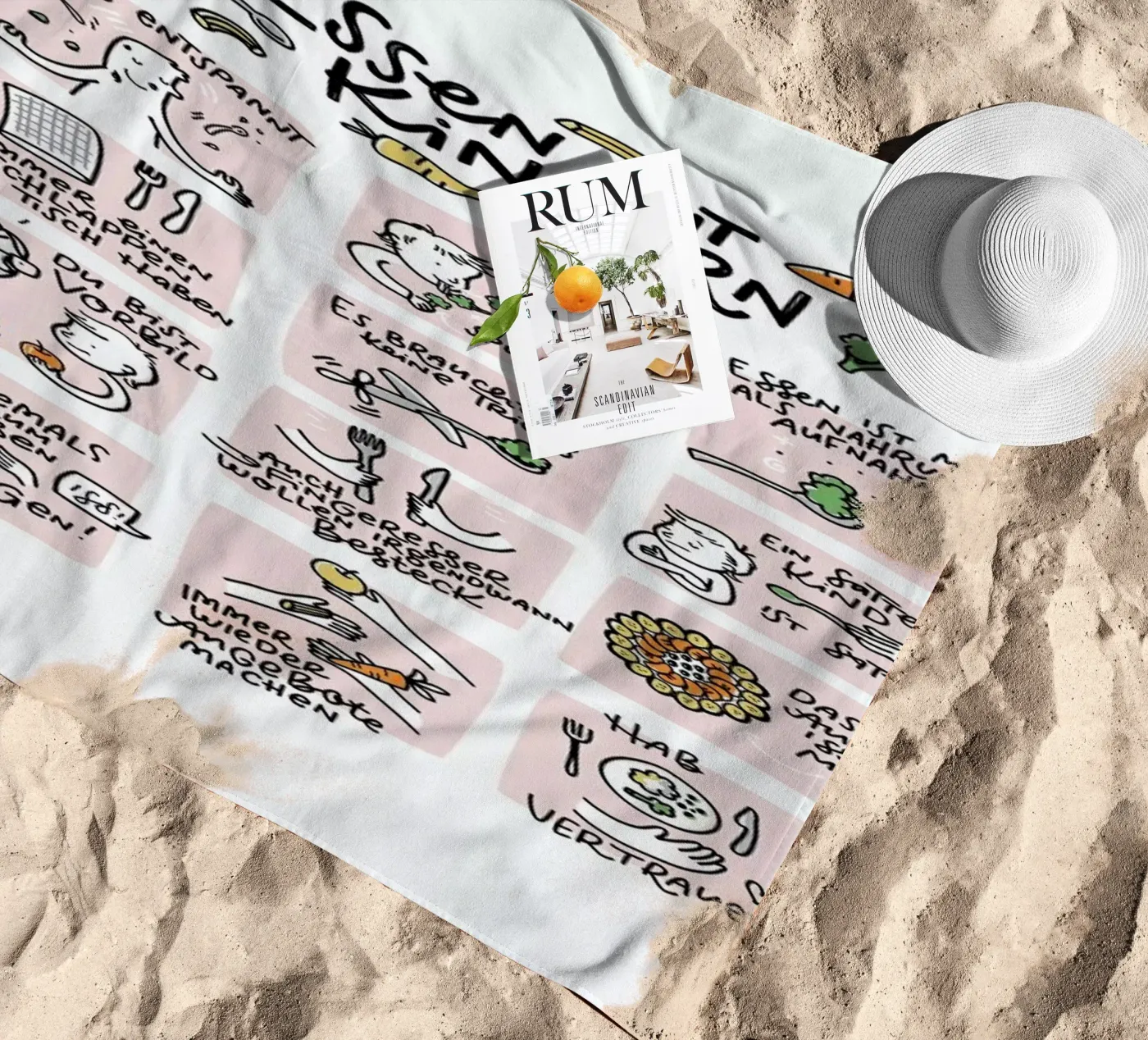 Essen beach towel by Geborgen Wachsen x JUNIQE