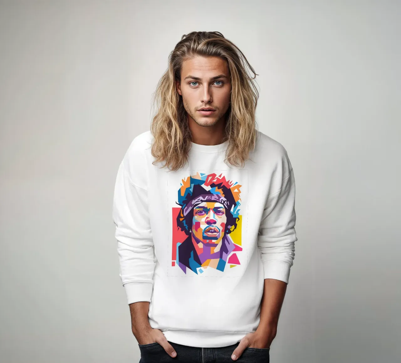 Jimi Hendrix pop art portrait sweatshirt by Hantamrata