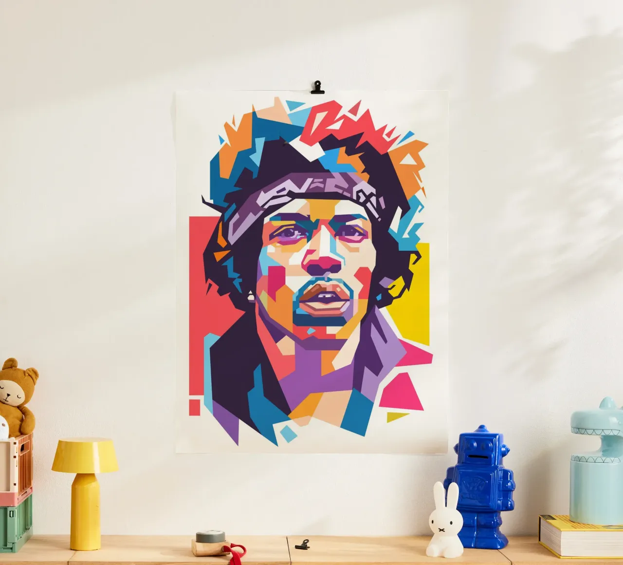 Ritratto pop art di Jimi Hendrix poster con telaio in plastica da Hantamrata