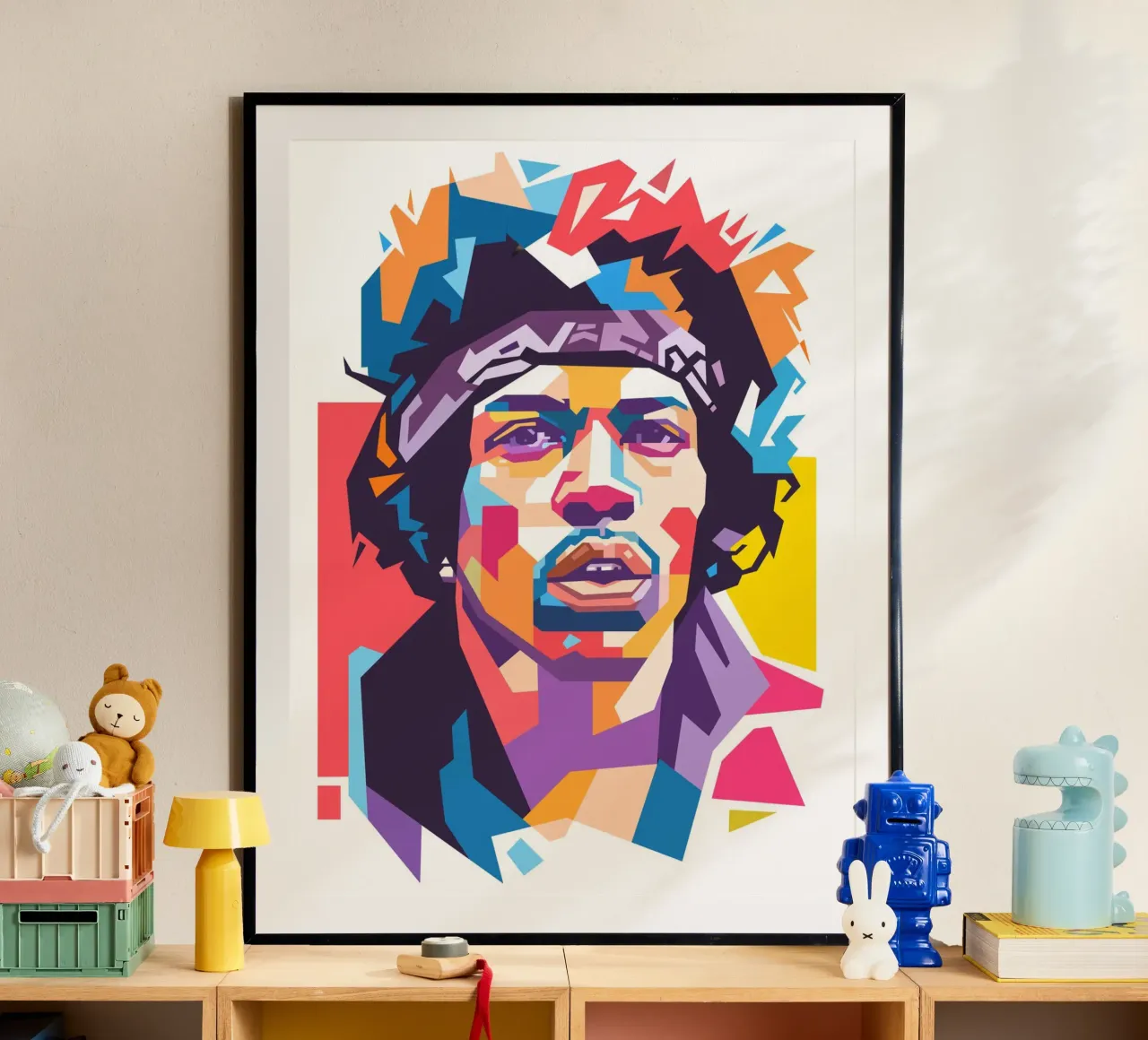 Ritratto pop art di Jimi Hendrix poster con telaio in plastica da Hantamrata