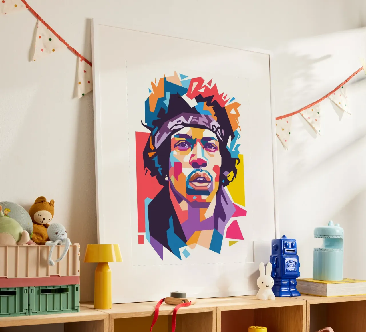Ritratto pop art di Jimi Hendrix poster con telaio in plastica da Hantamrata
