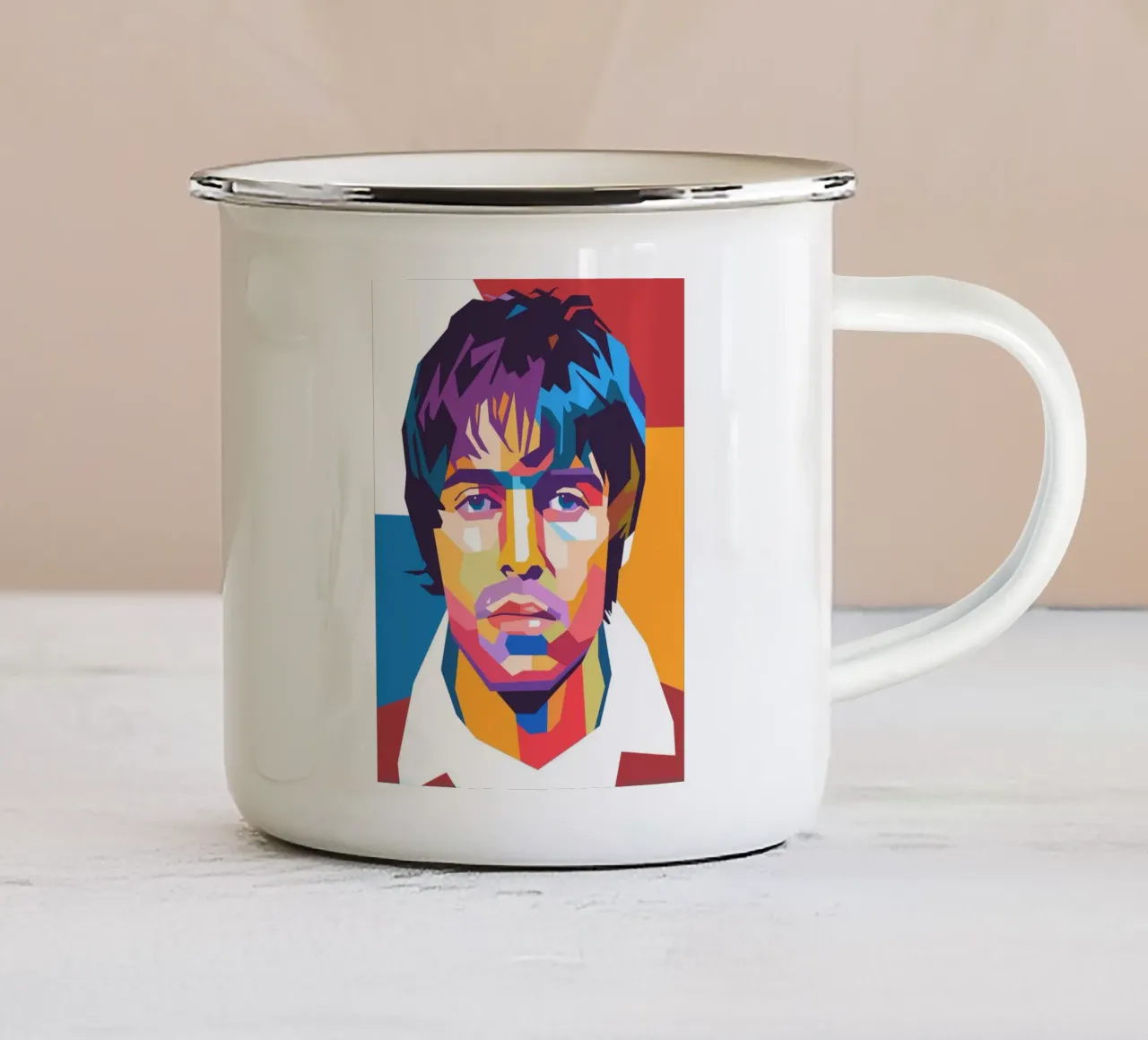 Ritratto pop art di Liam Gallagher tazza in smalto da Hantamrata