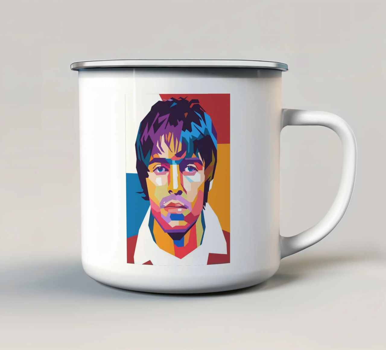 Ritratto pop art di Liam Gallagher tazza in smalto da Hantamrata