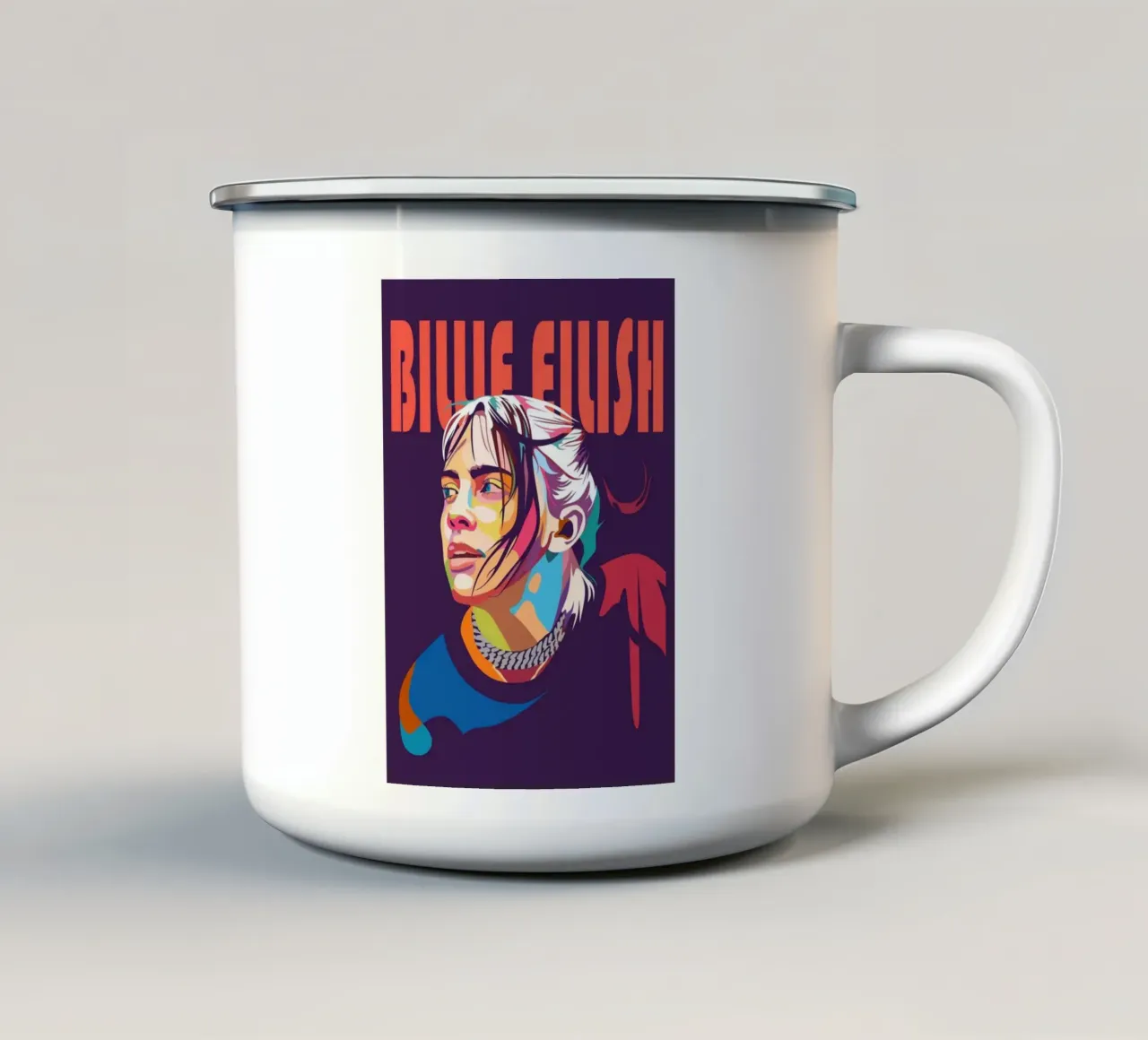 Ritratto pop art di Billie Eilish tazza in smalto da Hantamrata