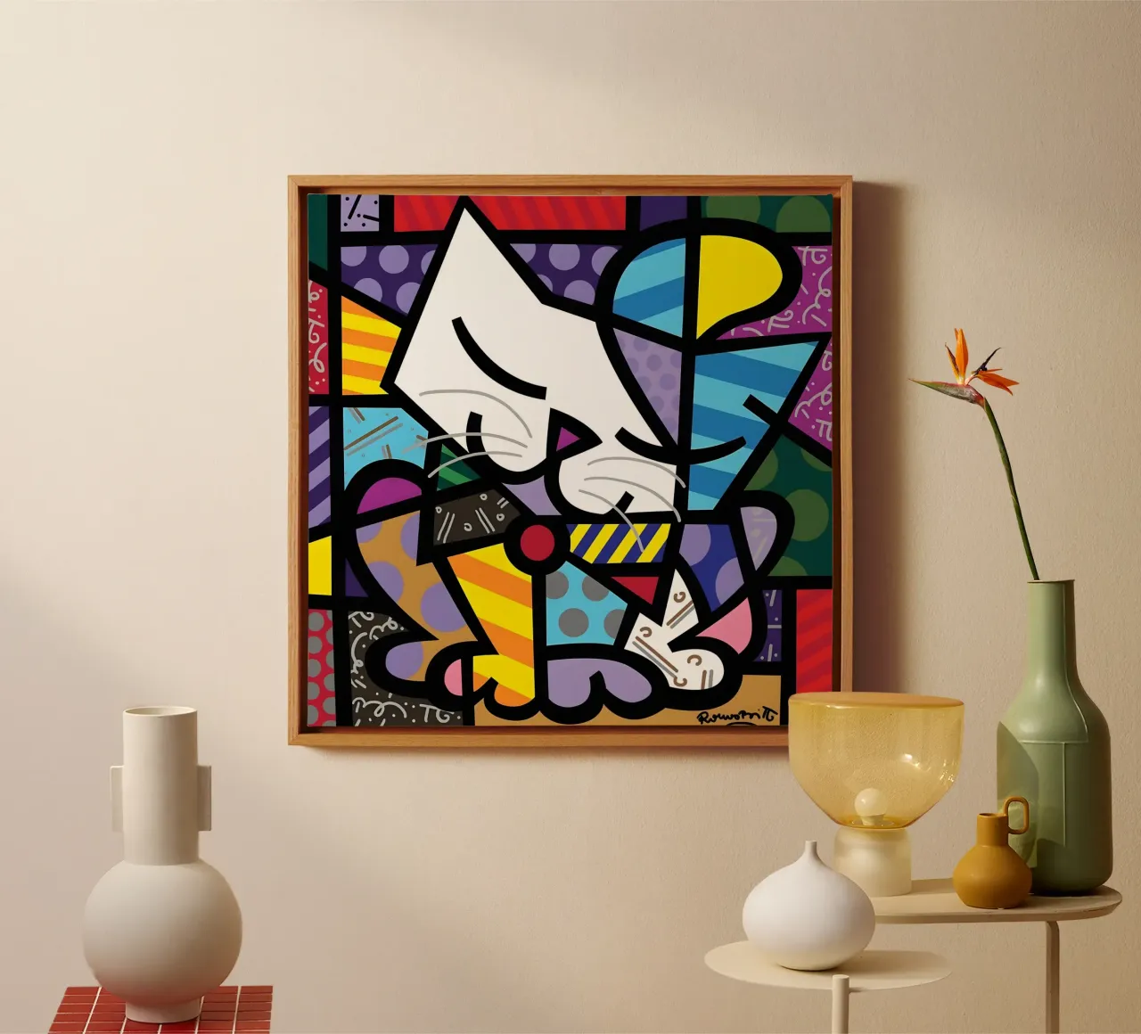 Il gatto Romero Britto tela con Cornice a cassetta da Perdana shop