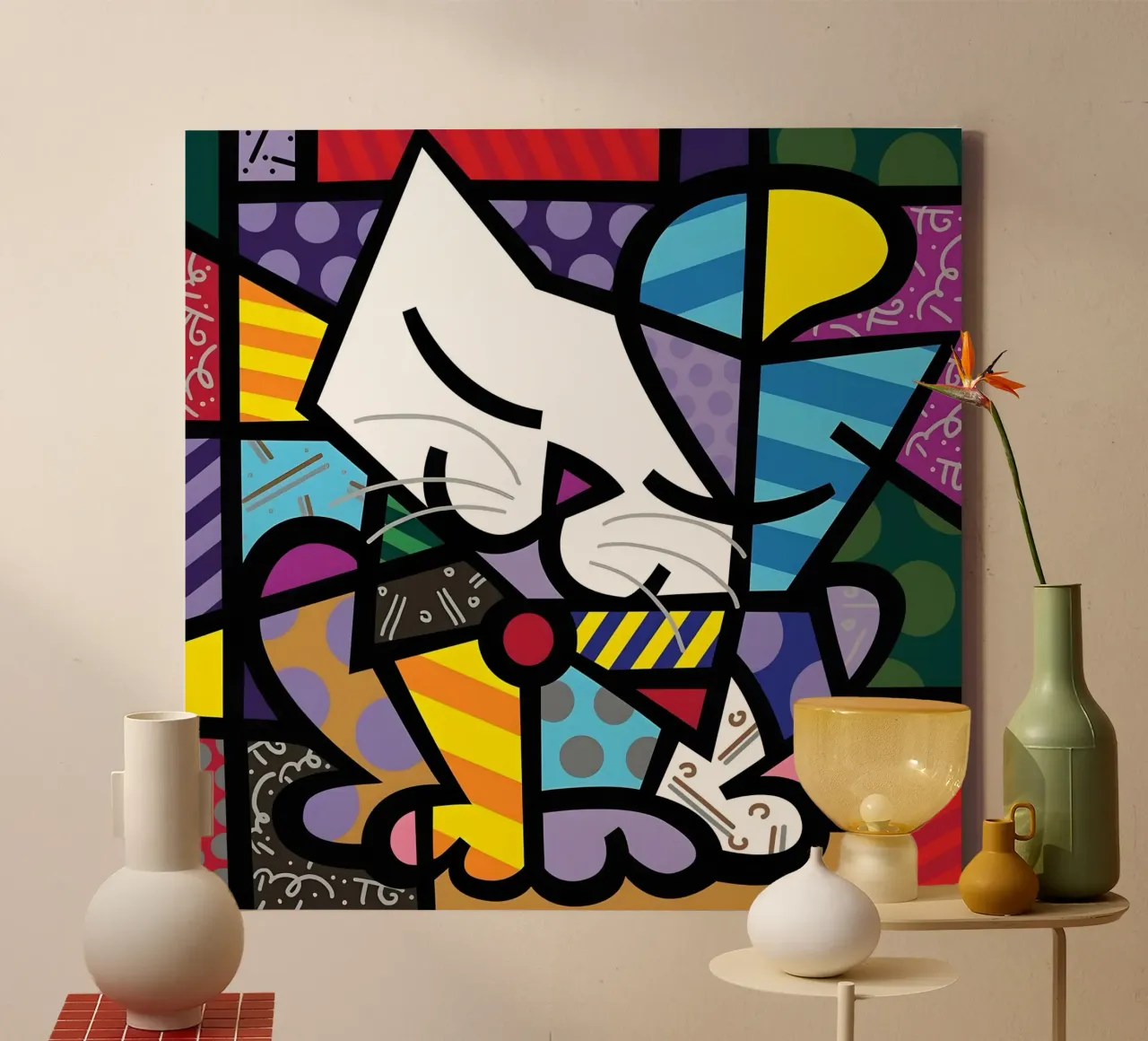 Il gatto Romero Britto tela con Cornice a cassetta da Perdana shop